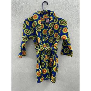 Seven Apparel Childrens Robe Size 5/6 Long Sleeve Blue Tye Dye Bright waist tie